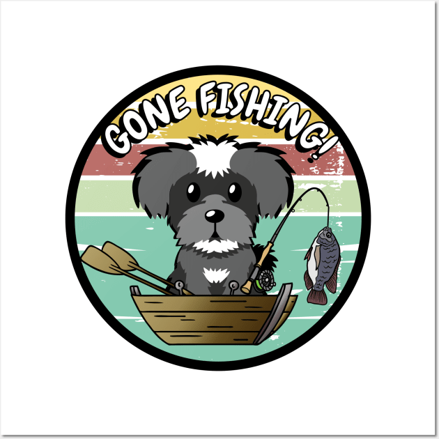 Cute schnauzer has gone fishing Wall Art by Pet Station